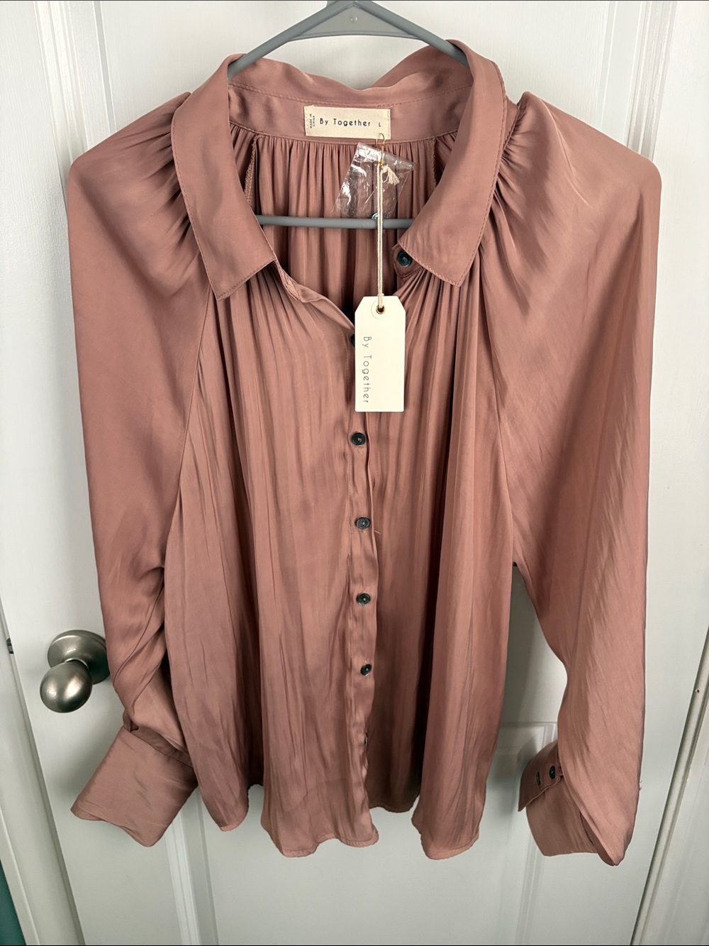 By Together Mauve Pleated Button-Down Blouse New with slight issues